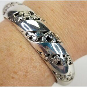 Brighton Silver Tone Kismet Open Scrollwork Hinged Cuff Bracelet Bangle Set of 2